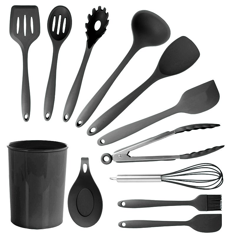 MegaChef Pro Black Silicone Cooking Utensils， Set of 12