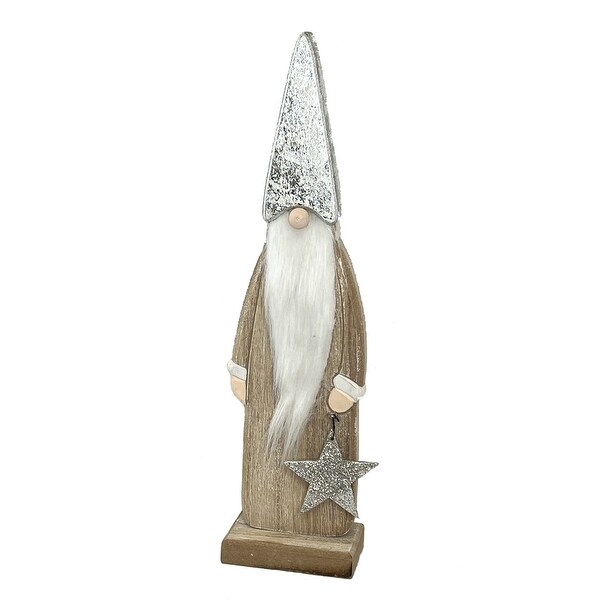 Wooden Gnome Santa Holding A Star Figurine