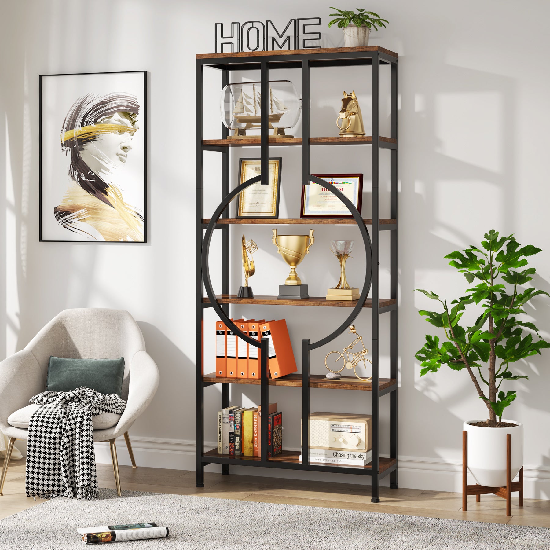 6-Tier Bookshelf, 70.9 Industrial Bookcase Display Shelf