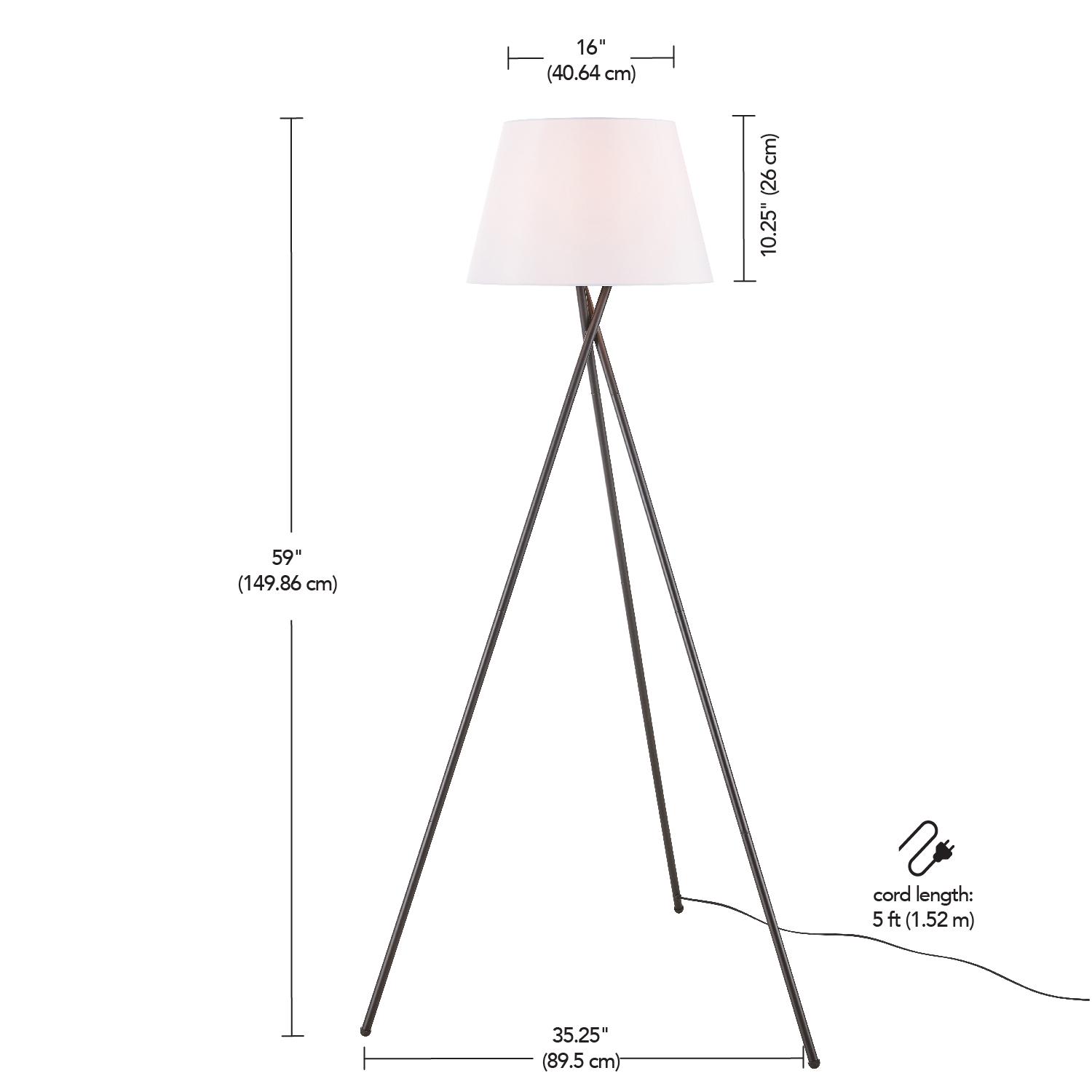 Globe Electric Allen 59 Matte Black Floor Lamp with White Linen Shade， 67519