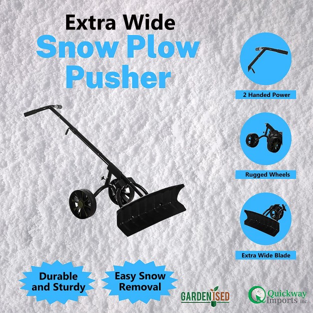 Gardenised Extra Wide 36 In Snow Shovel Plow Pusher Remover With Large Rugged Wheels Heavy Duty Black