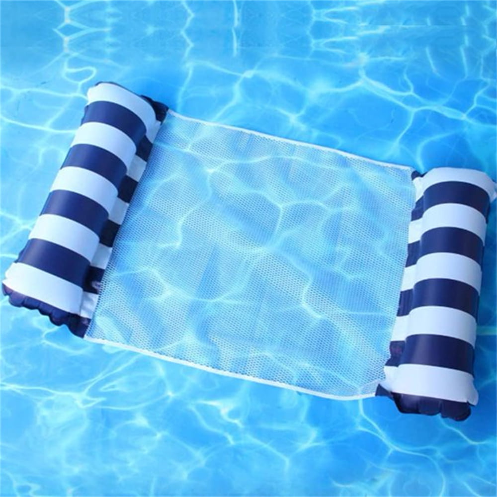 Inflatable Pool Floats Hammock Portable Water Hammock Unisex Pool Float with a Manual Air Pump Striped Multi-Purpose Swimming Water Floating Rafts Dark Blue Mountdog