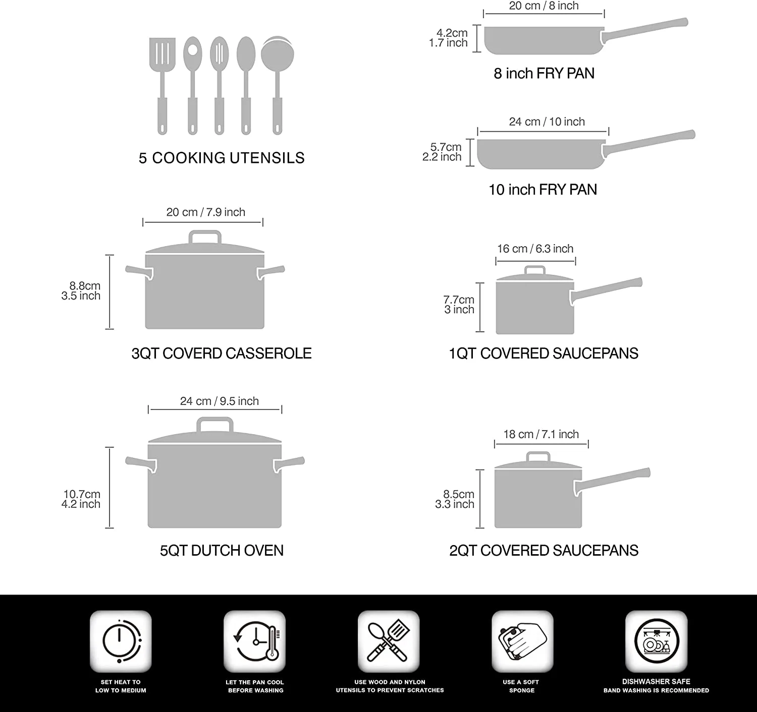 15-Piece Nonstick Stay Cool Handle Cookware Set, Black