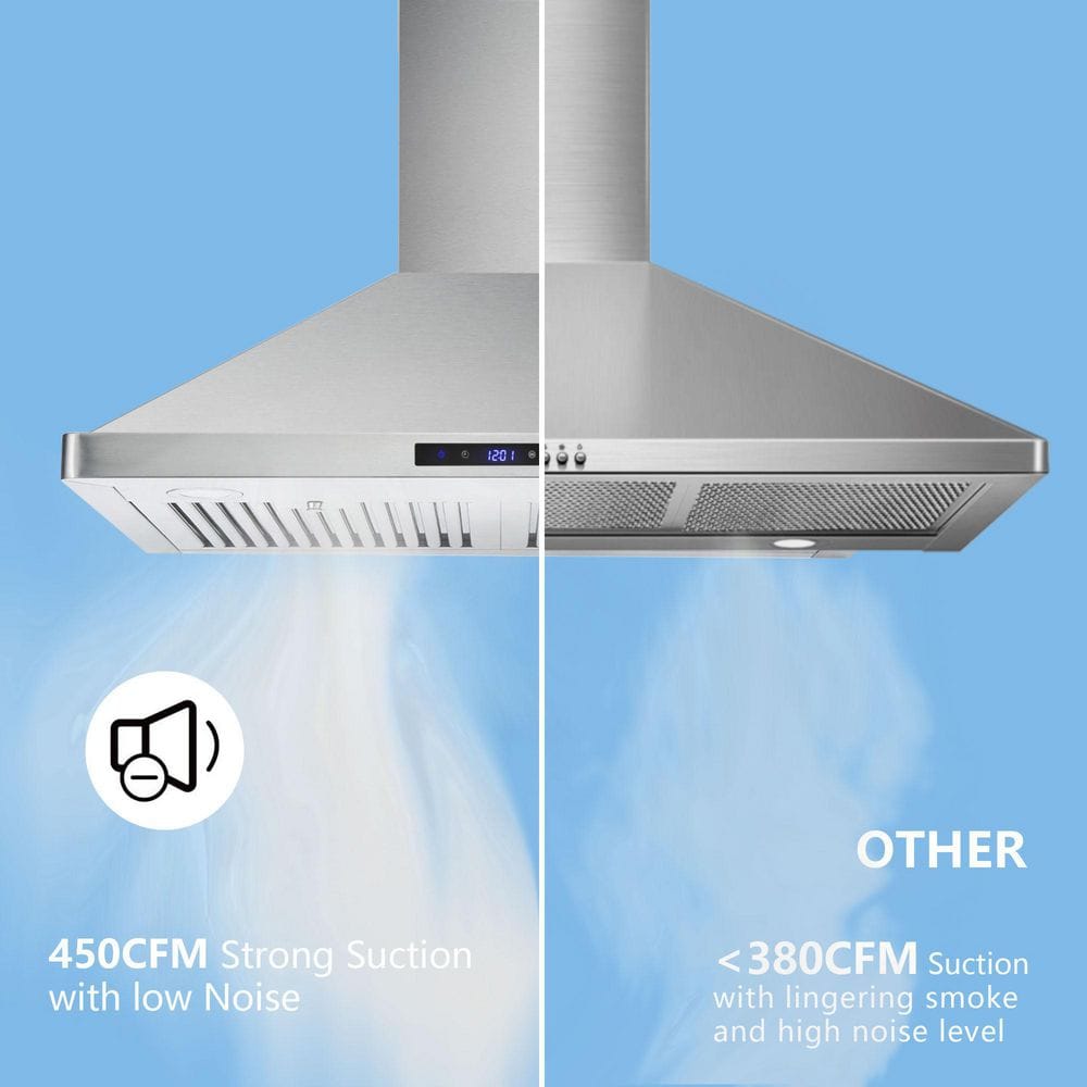 Edendirect 30 in 700 CFM Wall Mount Touch Control 3speed Stove Vent with Light Range Hood in Stainless Steel