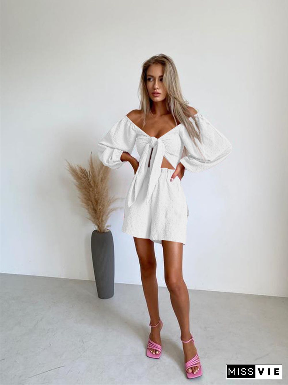 Summer New Fashion Leisure Suit Senior Sense Women's Long-sleeve Cardigan Shorts Two Sets