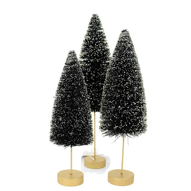 Bethany Lowe Back To Black Trees Set Of Three Bottle Brush Trees 12 5 Inches Set Of Three Bottle Brush Trees Lc1629 Sisal Black