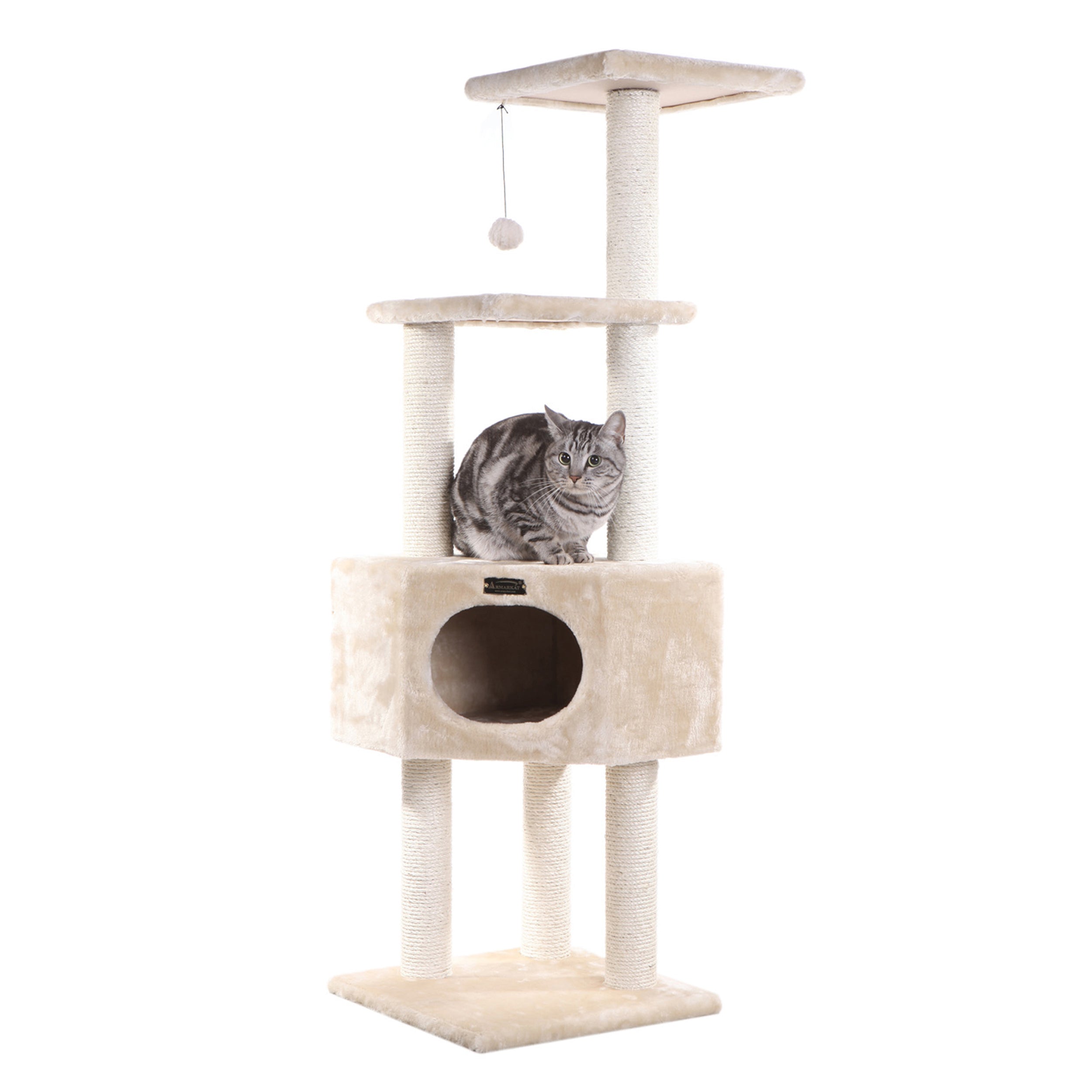 Armarkat 52-in real wood Cat Tree and Condo Scratching Post Tower， Beige