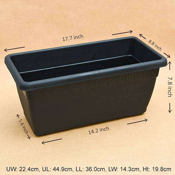 17.7 inch (45 cm) Small Window Rectangle Plastic Pot (Black) (set of 3)