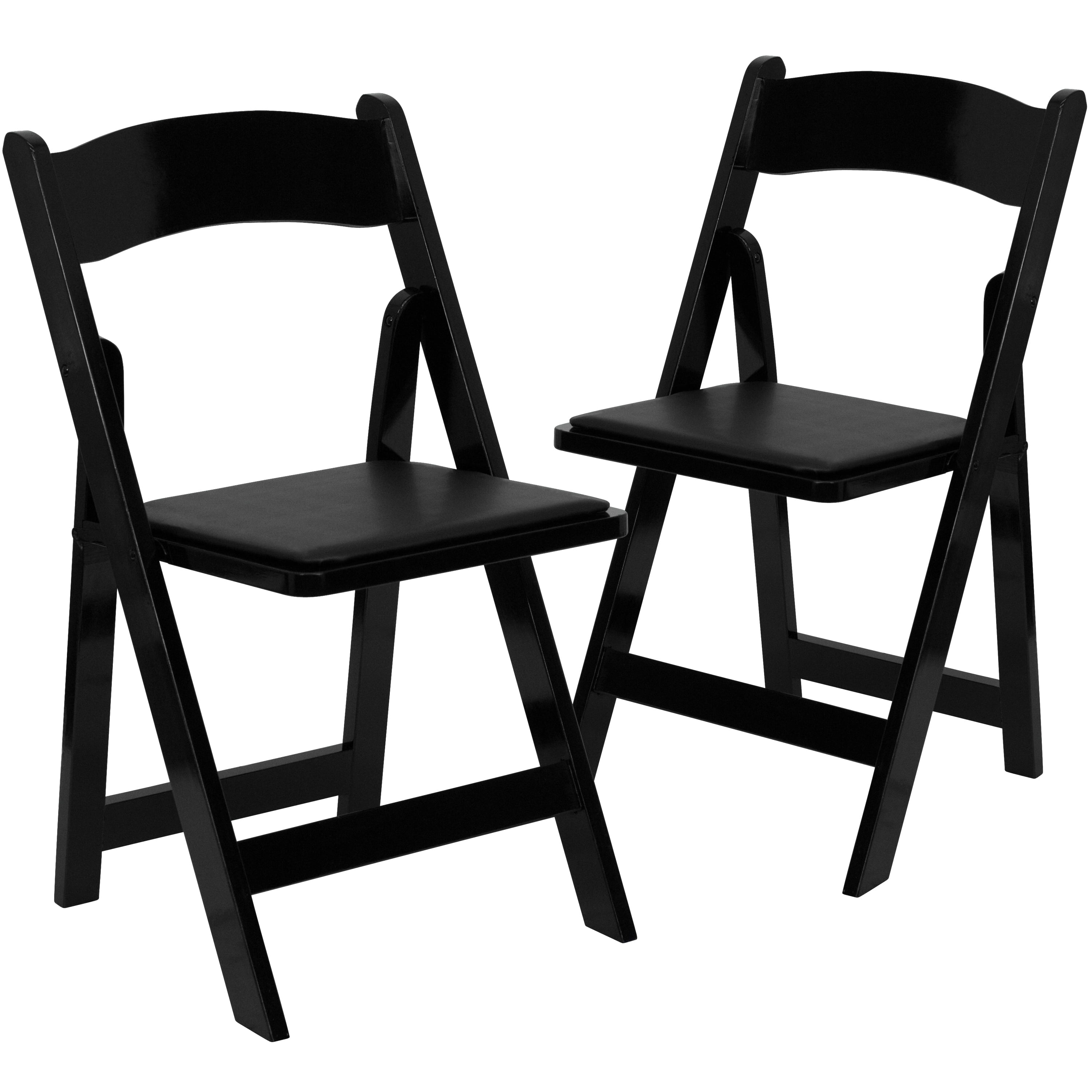 Emma + Oliver 2 Pack Black Wood Folding Chair with Vinyl Padded Seat