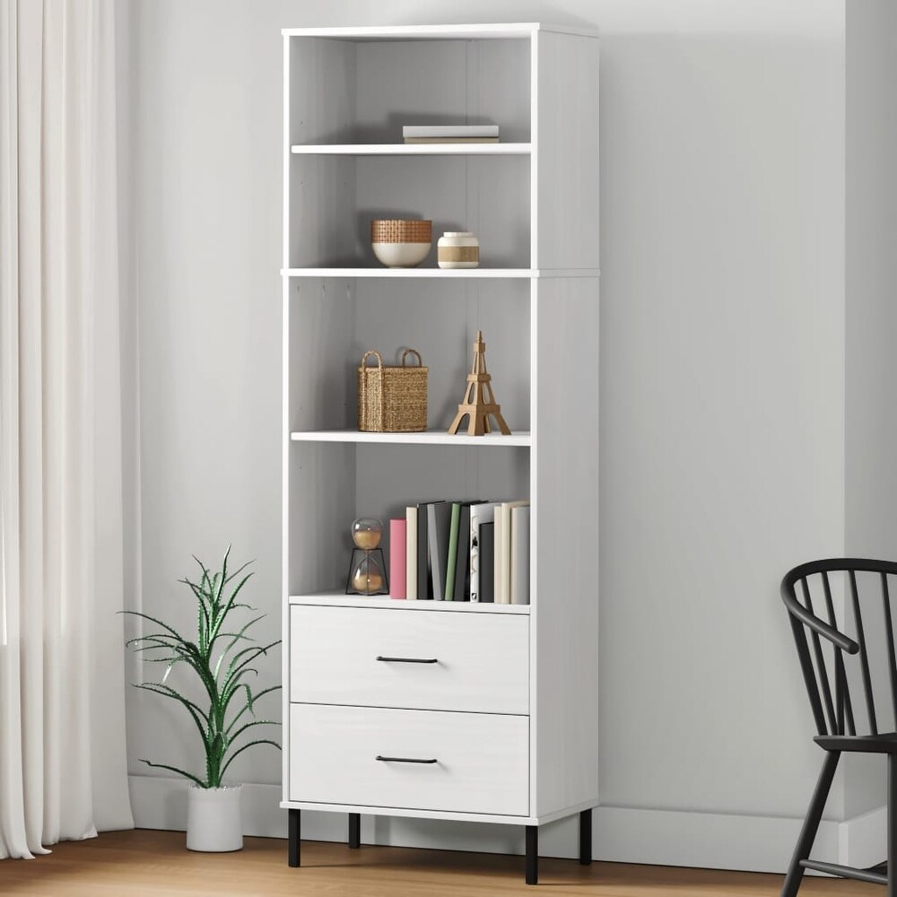 vidaXL Bookshelf Book Cabinet with 2 Drawers Storage Cabinet OSLO Solid Wood   23.6\