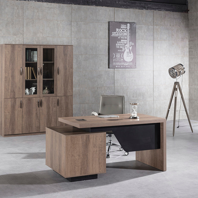 KELLEN Executive Desk with Right Return 1.6-1.8M - Warm Oak & Black