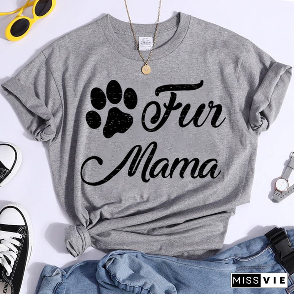 Hot Fun Mama Printed T-Shirts For Women Summer Short Sleeve Tee Shirts Round Neck Casual Summer Ladies Tops