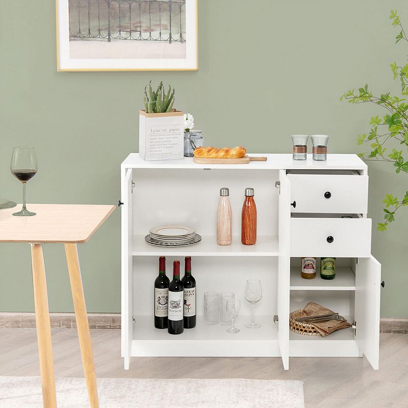 Modern Buffet Sideboard with 2 Pull-out Drawers and Adjustable Shelf for Kitchen-White