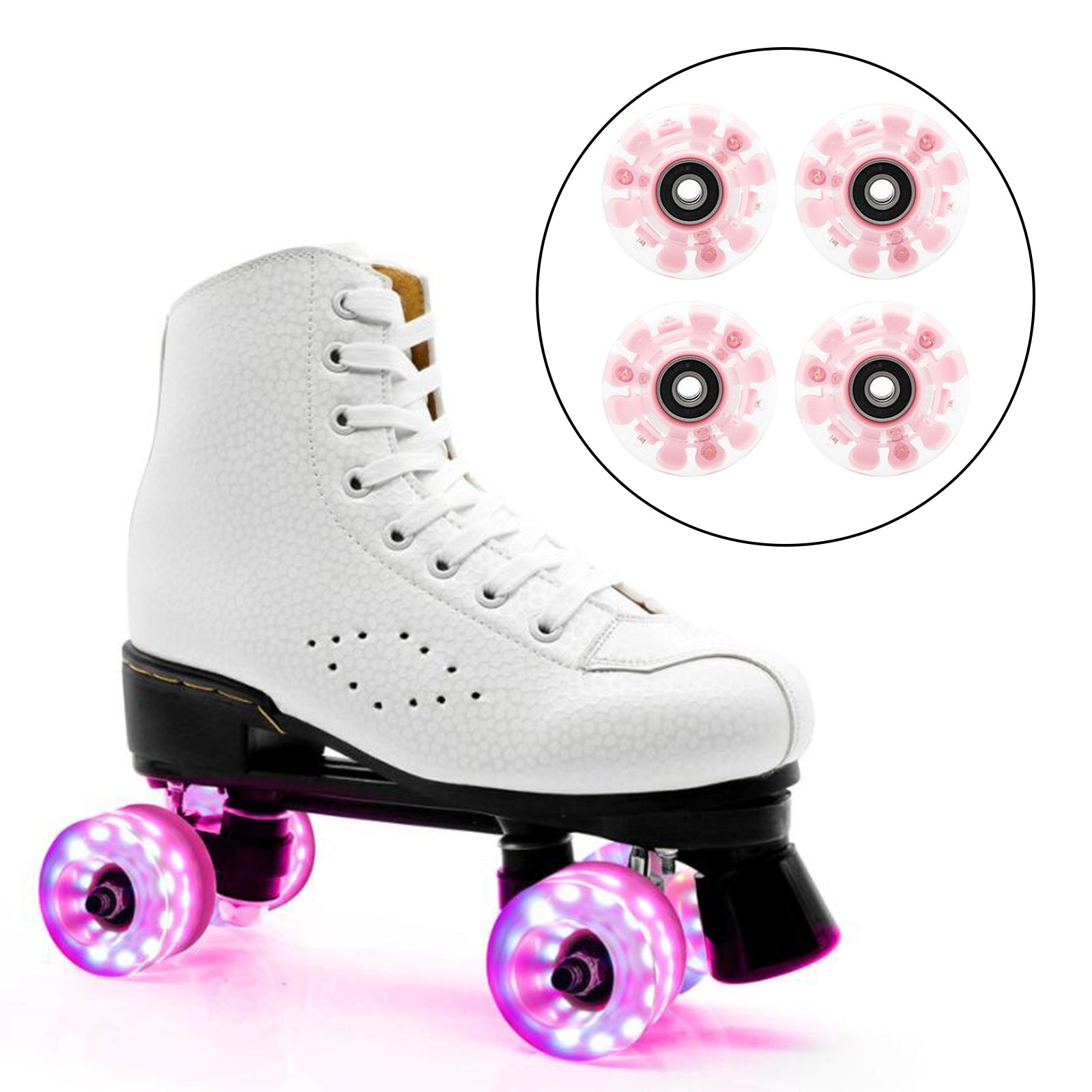 Luminous Quad Roller Skate Wheels Light Bearings Street Outdoor Pink