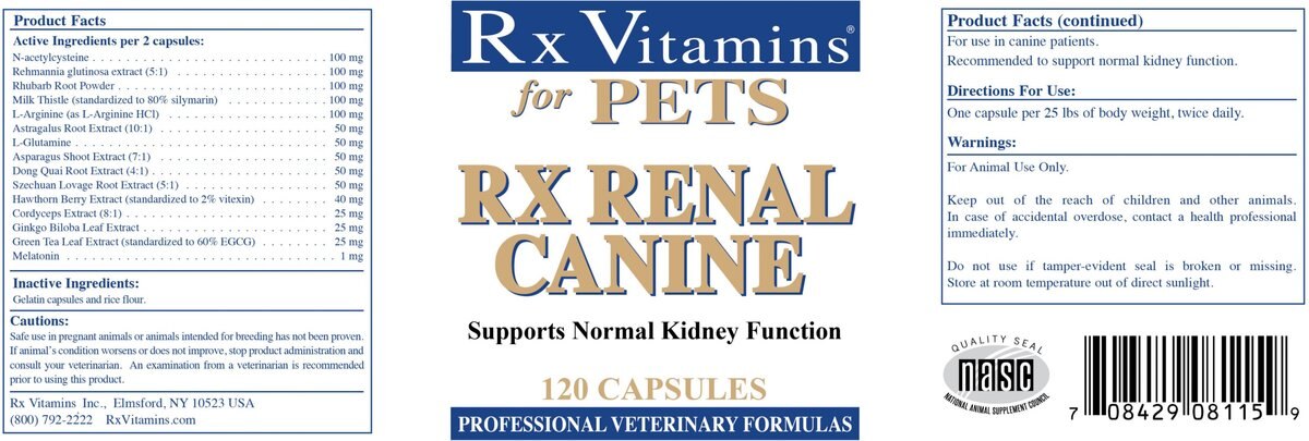 Rx Vitamins Rx Renal Capsules Kidney Supplement for Dogs