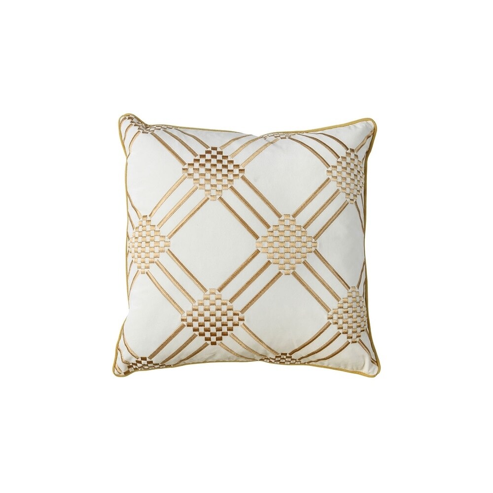 Contemporary Style Set of 2 Throw Pillows With Diamond Patterns  Ivory  Yellow