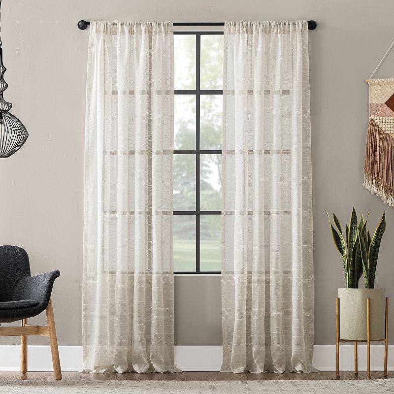 Clean Window Textured Slub Stripe Anti-Dust Window Curtain