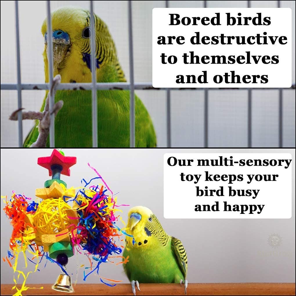 SunGrow Paper Shred with Chew Blocks Parakeet and Cockatiel Foraging and Cage Hanging Accessory