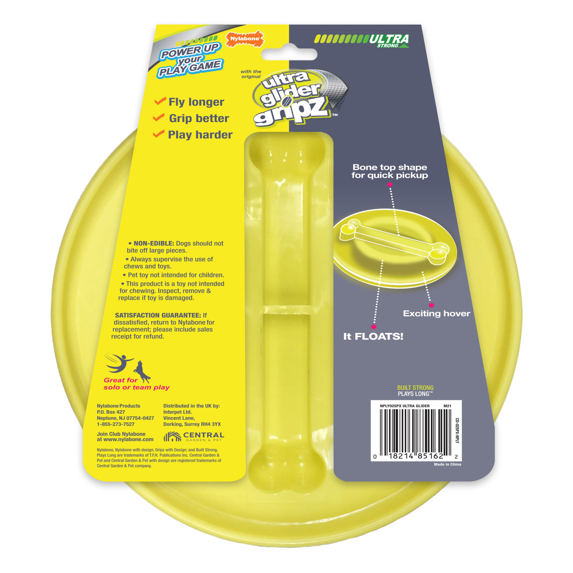 Nylabone Power Play Gripz Ultra Glider Flying Disc Dog Toy， Large