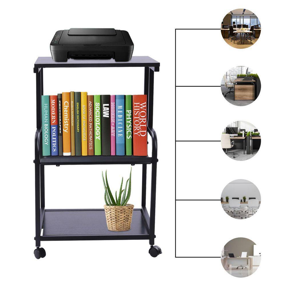 YIYIBYUS 3-Shelf Steel 4-Wheeled Rolling Cart Printer Stand in Black BGQHOD4XWDFKH