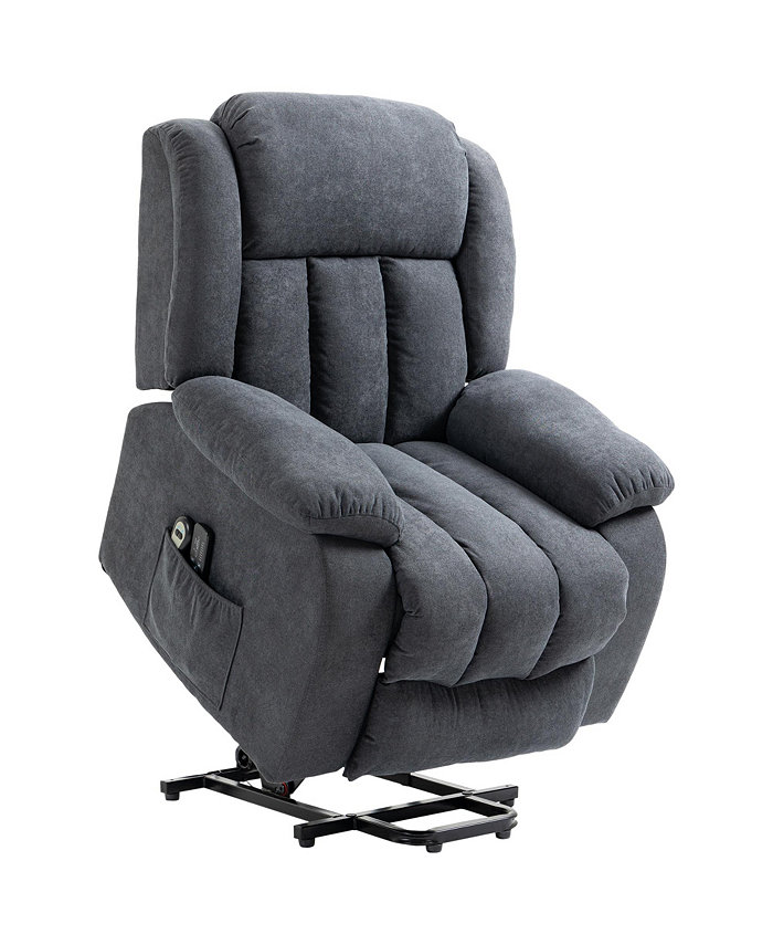 HOMCOM Power Lift Chair for Elderly Big and Tall with Massage Linen Fabric Upholstered Recliner Sofa Chair with Remote Control Side Pockets Grey