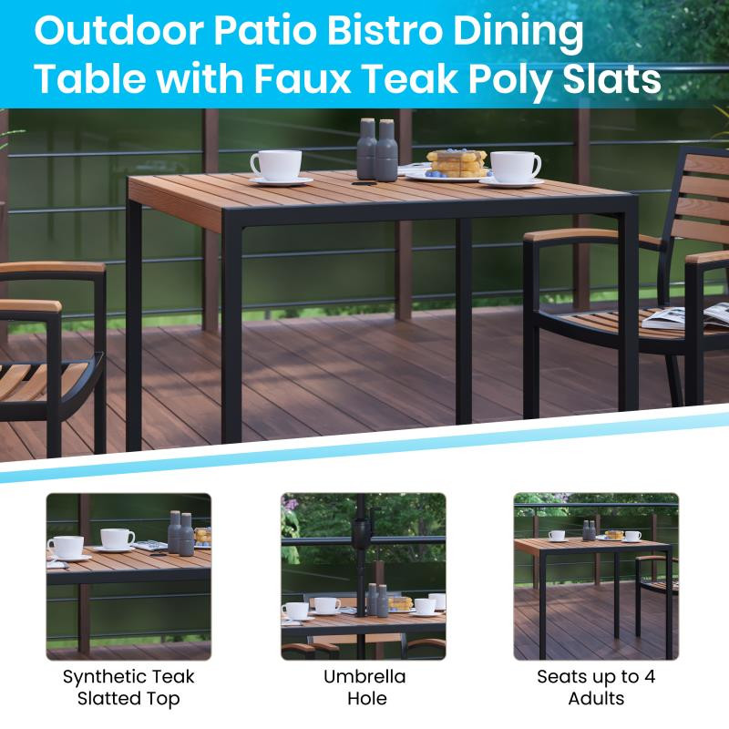 Lark 7 Pc Patio Table Set 4 Stackable Chairs 35 quotSquare Table  ampUmbrella w/Base   Transitional   Outdoor Dining Sets   by Pot Racks Plus  Houzz