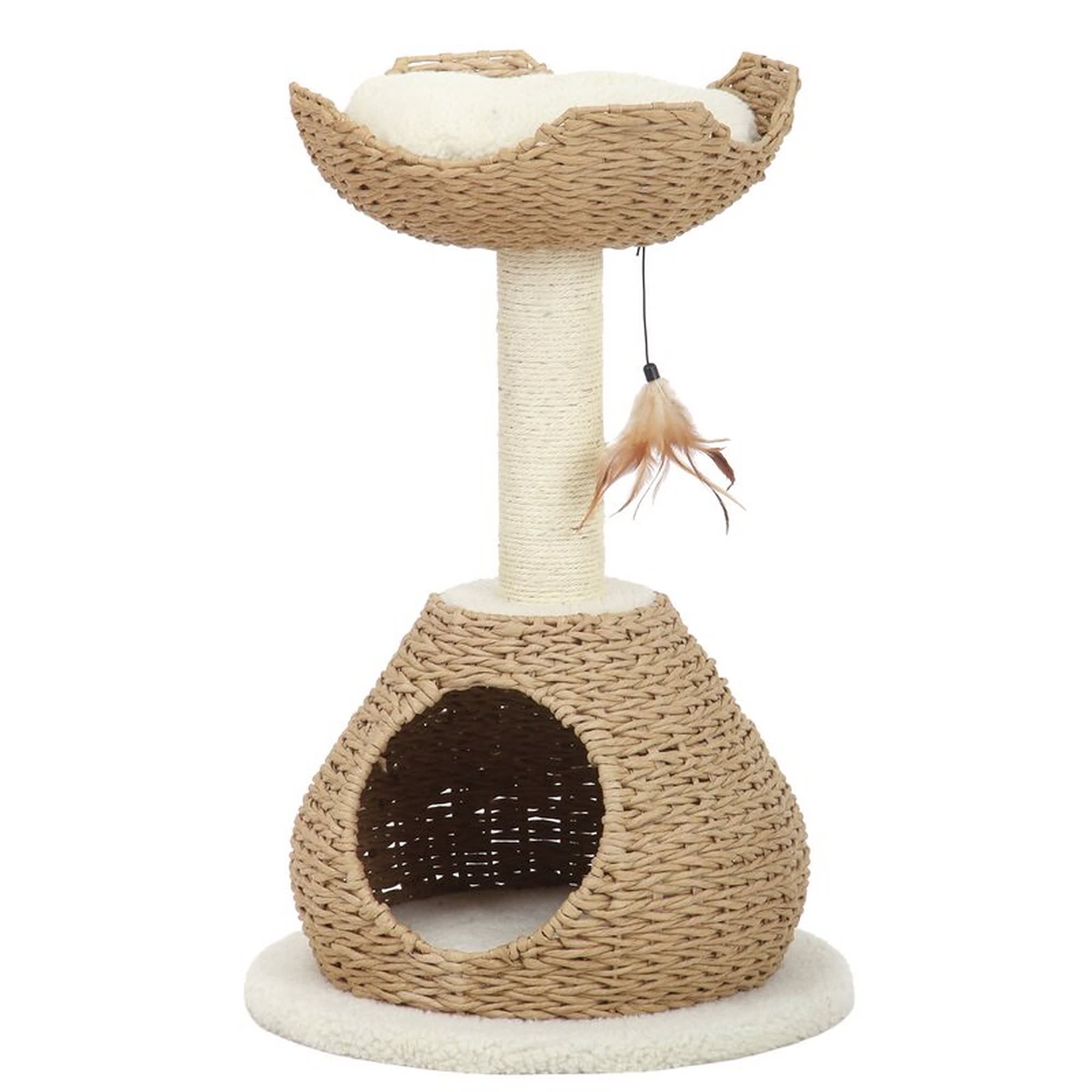 PetPals Group Walk-Up Boho Handwoven Cat Condo with Perch  Sisal Scratching Post， 28.5