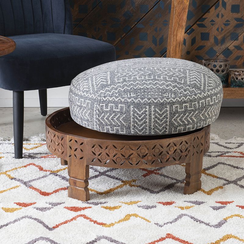 Linon Geometric Round Ottoman