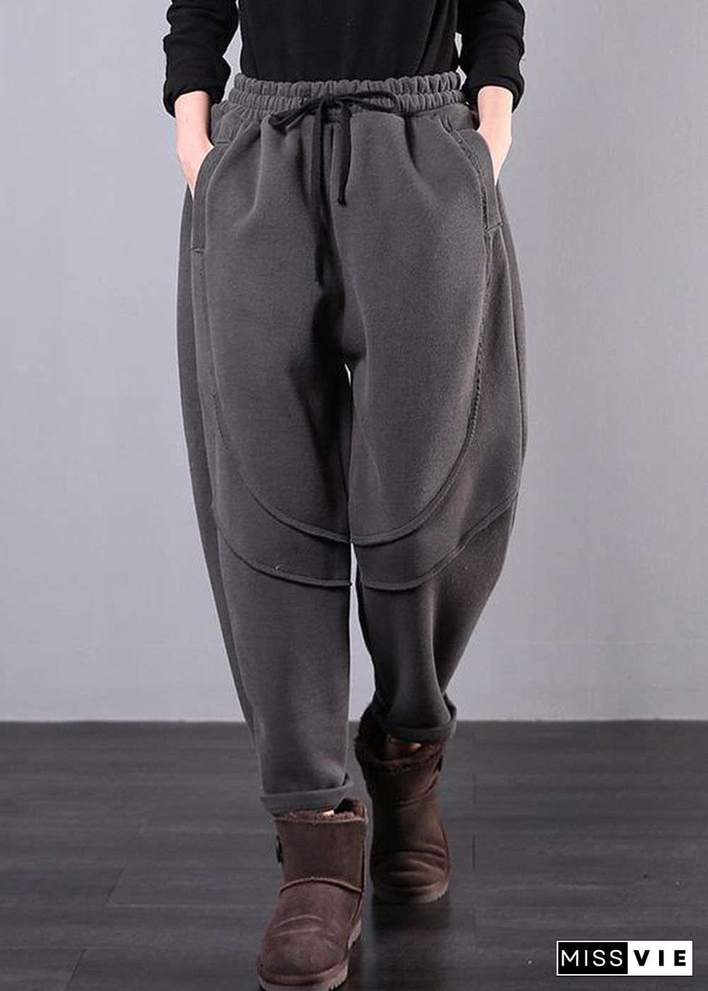 Simple gray women pants plus size clothing elastic waist drawstring Photography trousers