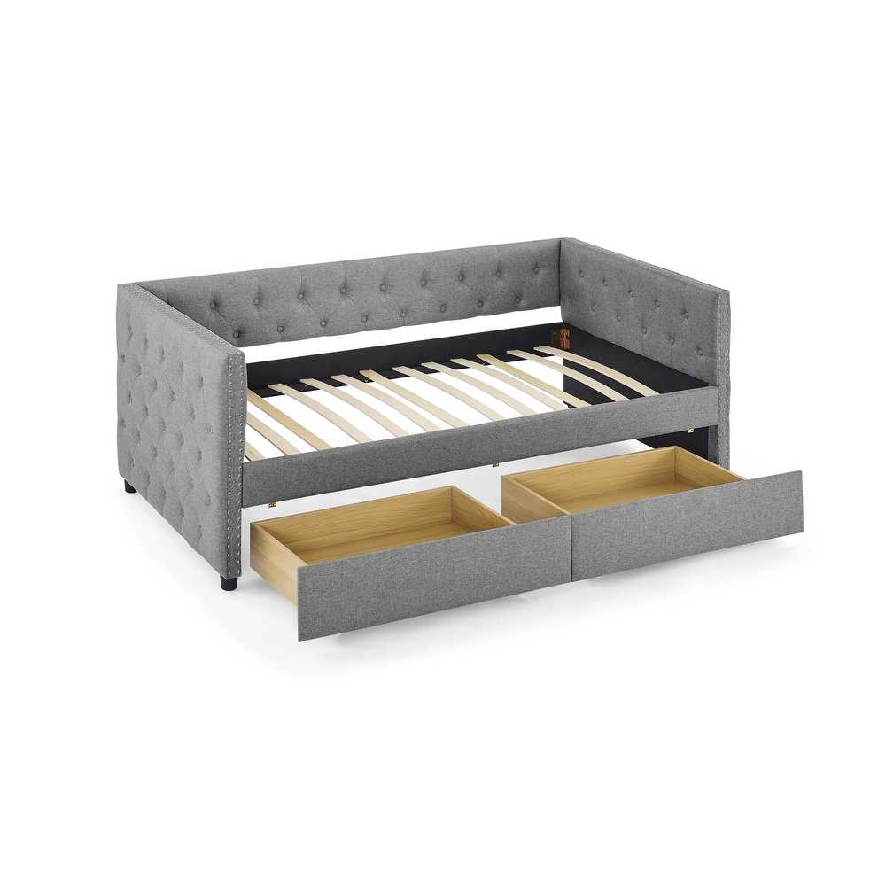 Upholstered Twin Size Daybed with Two Drawers