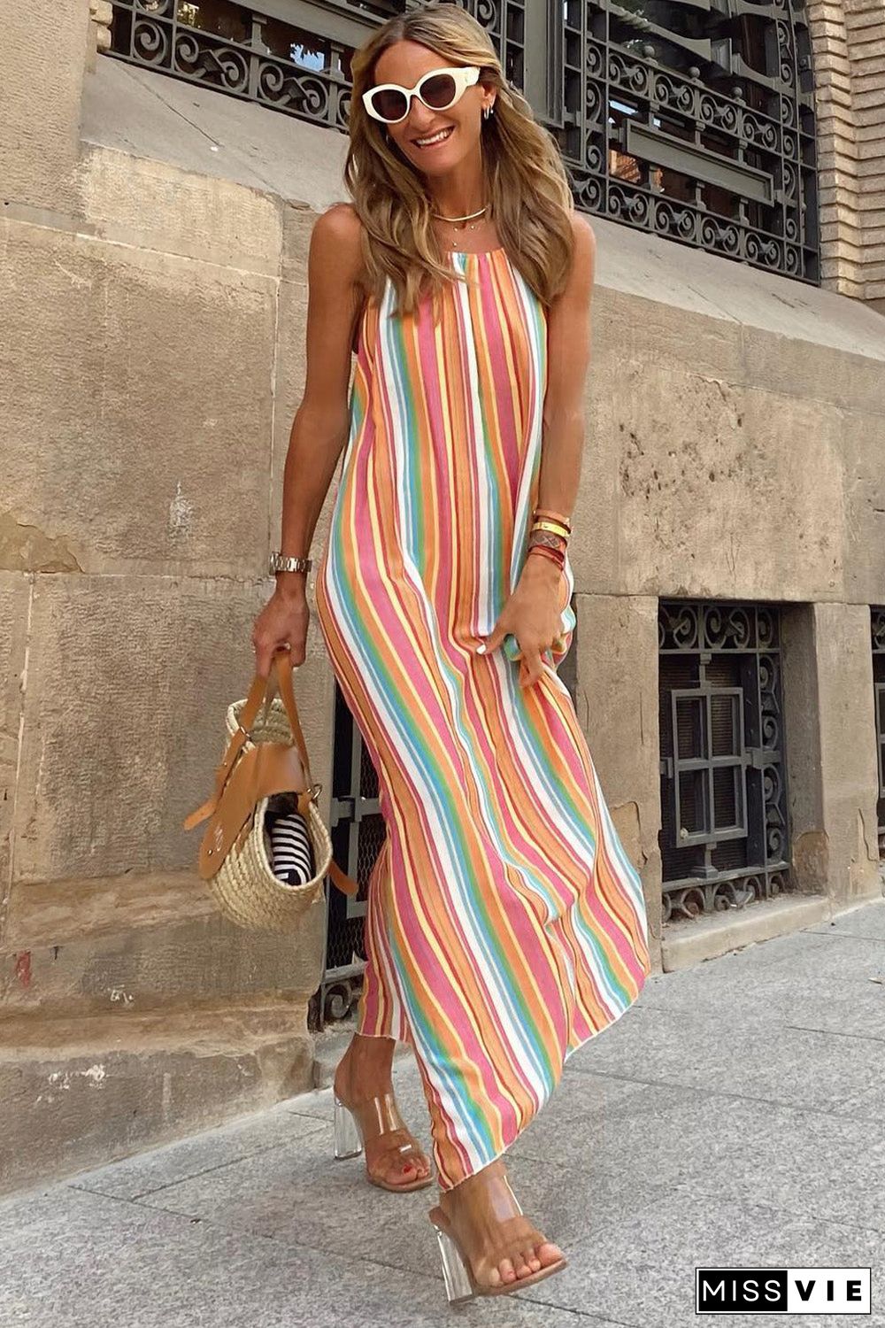 Bohemian Print Sleeveless Holiday Maxi Dress