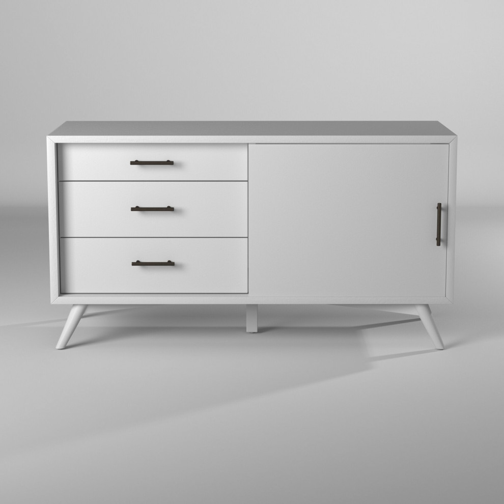 Flynn Small TV Console  White   Midcentury   Entertainment Centers And Tv Stands   by Kolibri Decor  Houzz