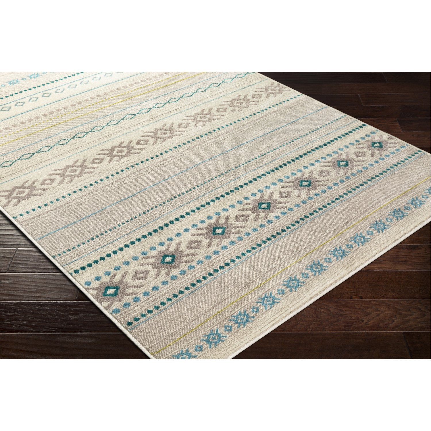 Paramount Rug in Teal, Aqua, Lime, Light Gray, Cream