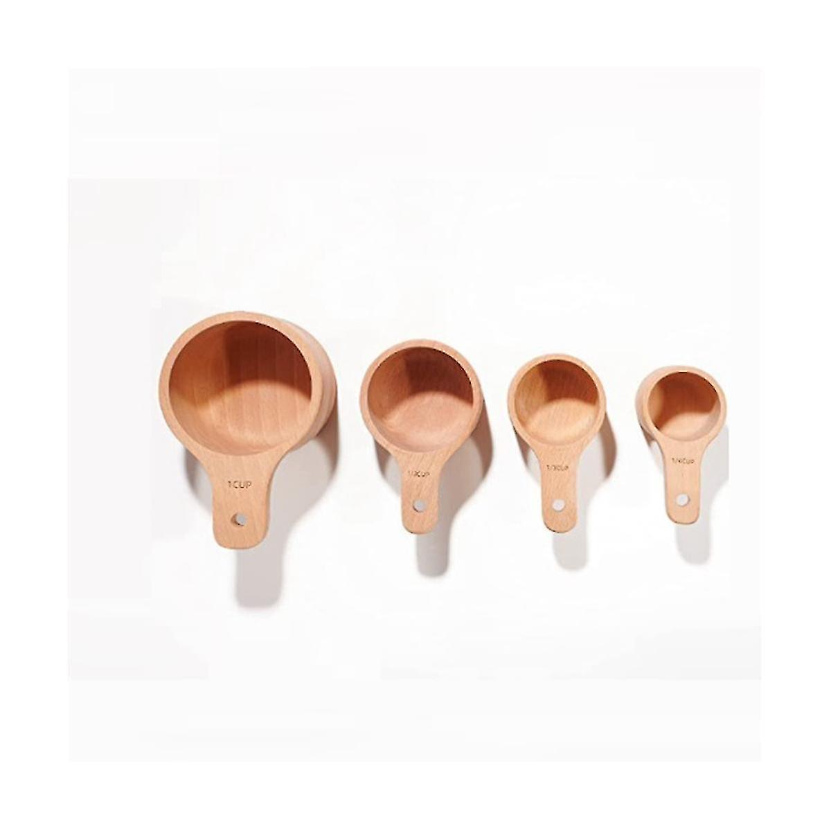 4pcs/set Wood Measuring Cups Handcrafted With Wood Polish Finish For Baking Cooking Spice Coffee Te