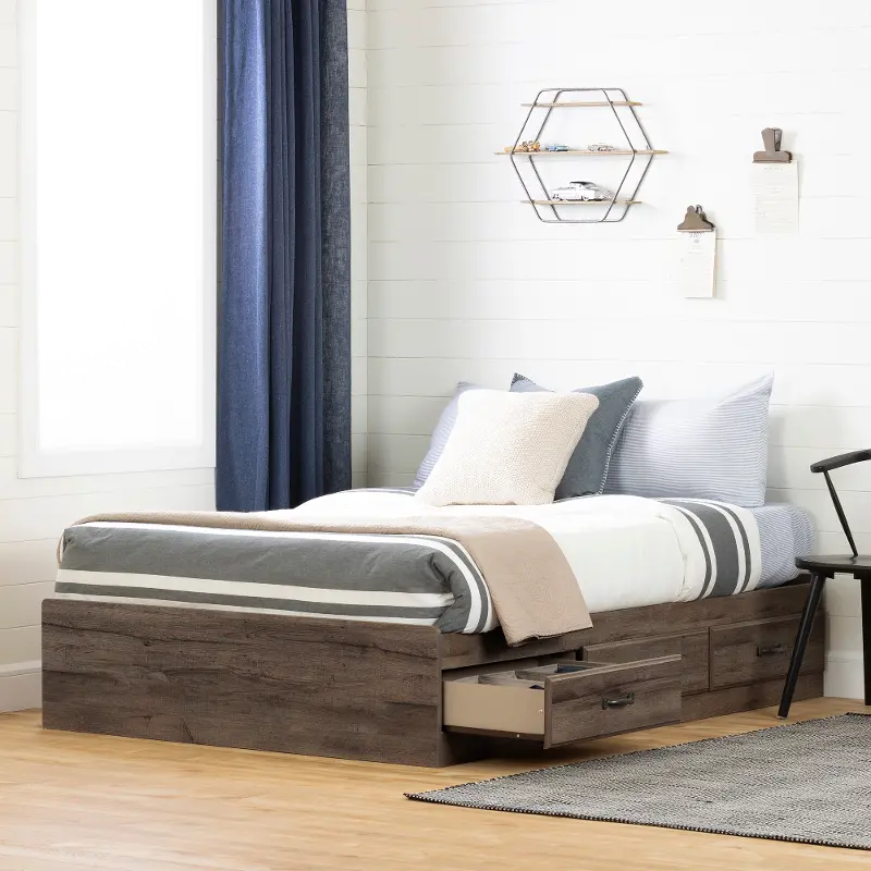 Asten Contemporary Fall Oak Full Storage Platform Bed - South Shore