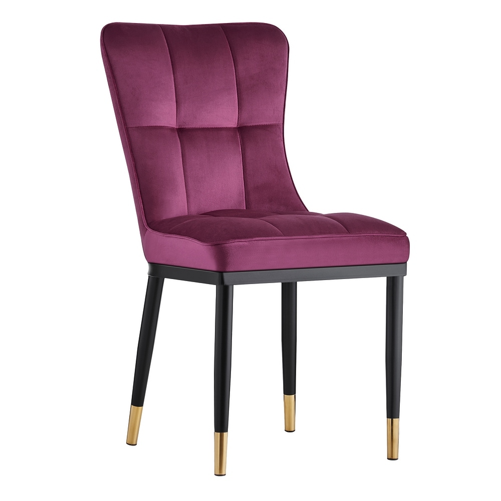 Velvet Upholstered Dining Chairs with Checked Pattern   Metal Legs