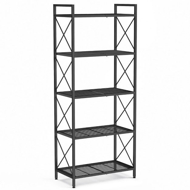 Songmics 5 tier Storage Shelf Shelving Unit Heavy Duty Kitchen Storage Metal Garage Storage Organizer With X Side Frames Black