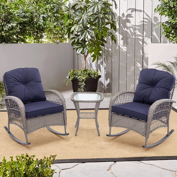 3pcs Outdoor Furniture Modern Wicker rocking chair set - Overstock - 37253099