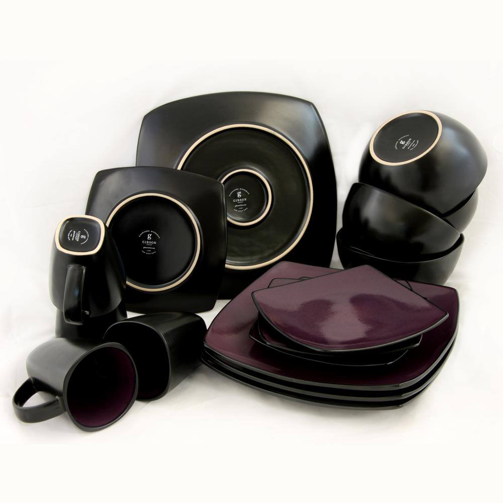 Gibson Home Soho Lounge 16-Piece Casual Purple Stoneware Dinnerware Set (Service for 4) 98583796M