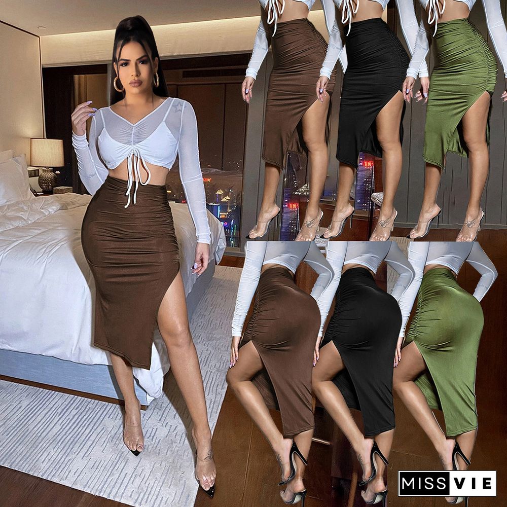 Fashion Sexy Solid Color Slit Skirt