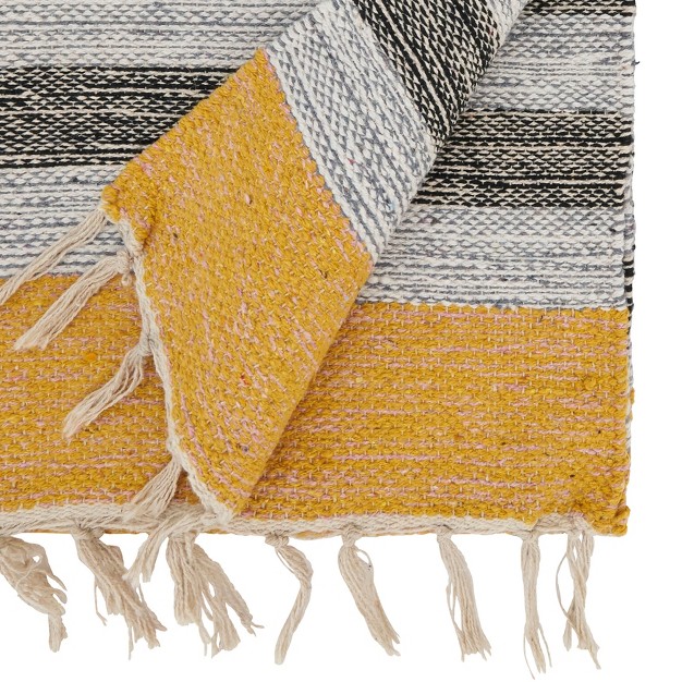 Saro Lifestyle Rustic Woven Striped Table Runner With Fringe Detail 16 quot x72 quot Multicolored