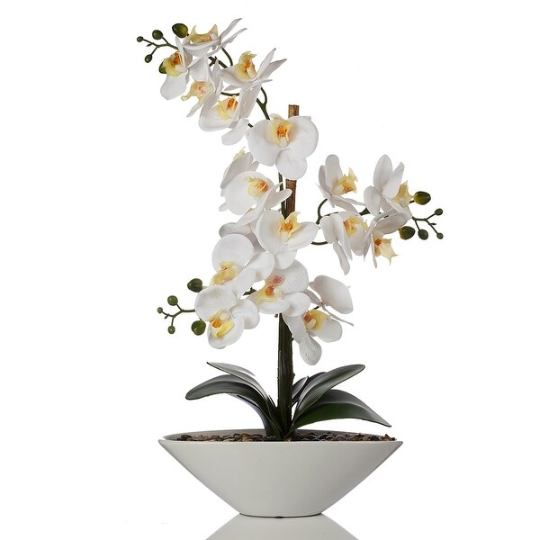 Enova Home Artificial 24 High Quality Real Touch Orchids Fake Silk Flowers in White Ceramic Pot for Home Office Decoration