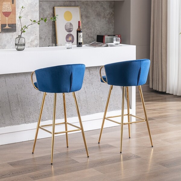 Velvet Bar Stools with Chrome Footrest (Set of 2) - 20.08