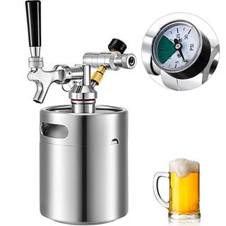 VEVOR Beer Mini Keg 68 Oz. Growler Pressurized Growler 304 Stainless Steel Portable Pressurized Beer Dispenser with Tap Faucet PJFPQ2L0000000001V0