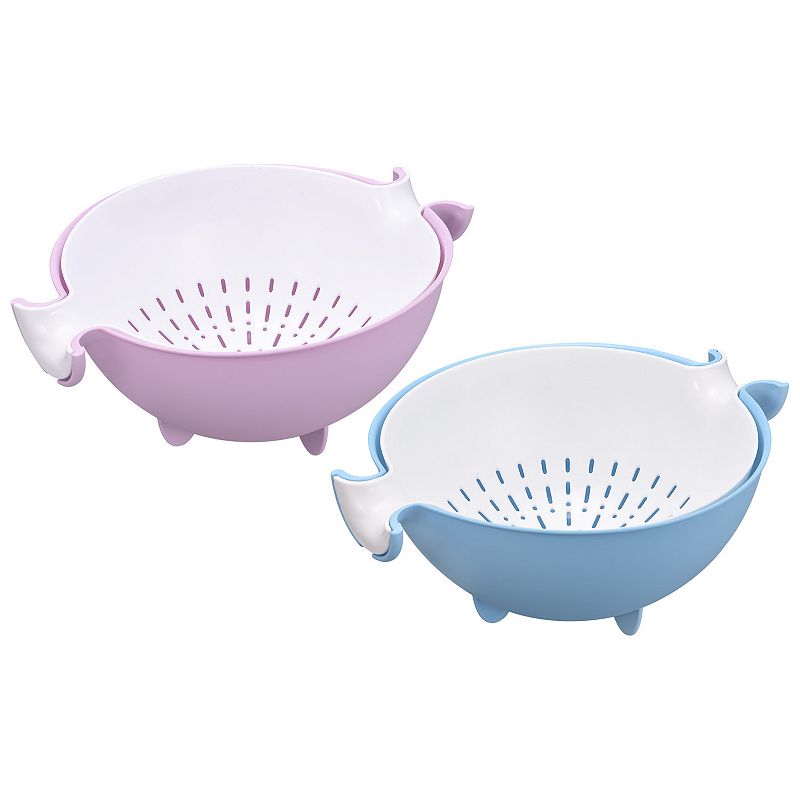 Kitchen Strainer Colander 2PCS， Food Strainer Washing Basket with Handles