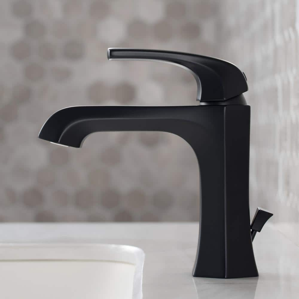 KRAUS Esta Single Hole SingleHandle Basin Bathroom Faucet with Lift Rod Drain in Matte Black