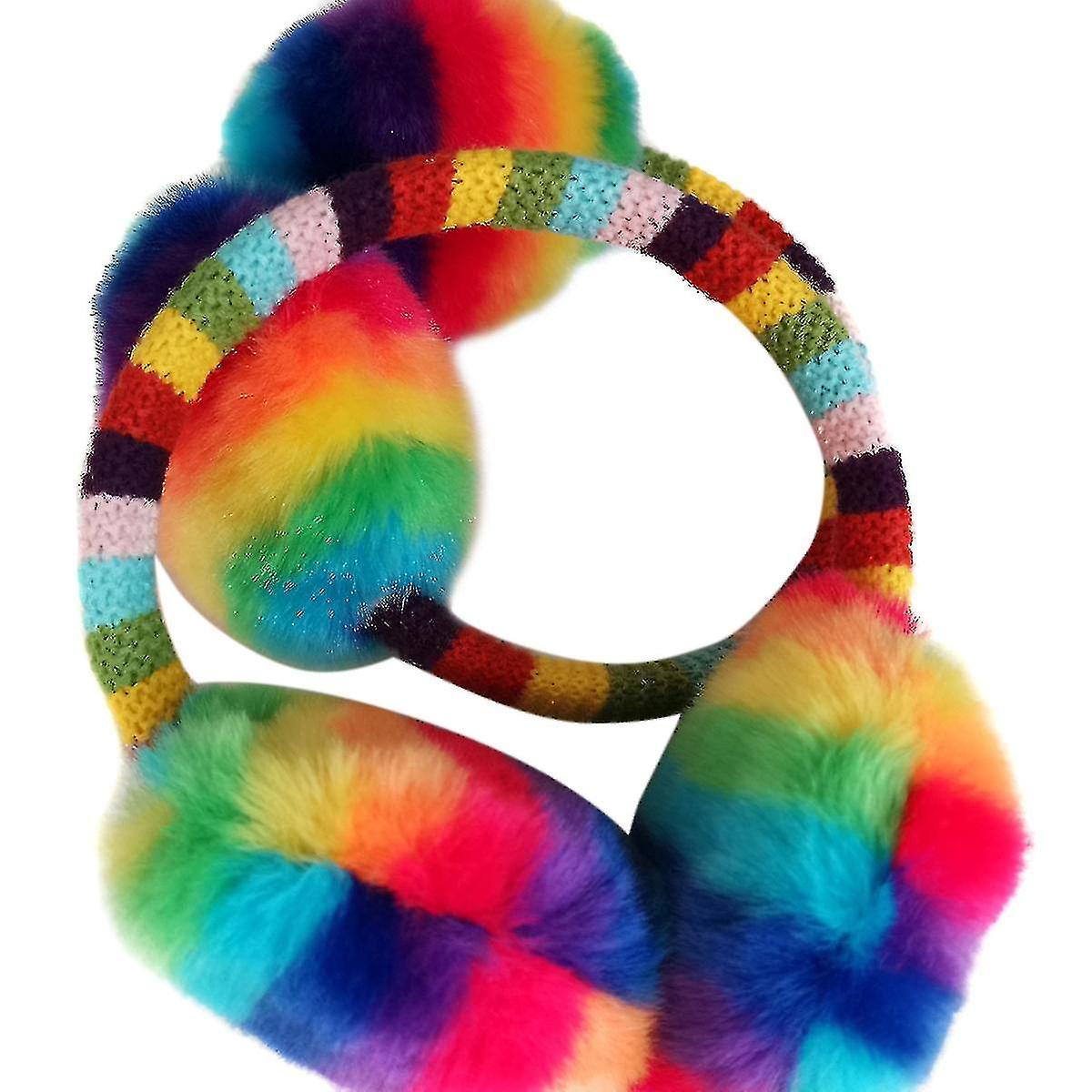 Unisex Winter Cute Rainbow Earmuffs For Kid Warm And Anti-freeze Movable Ear Cover