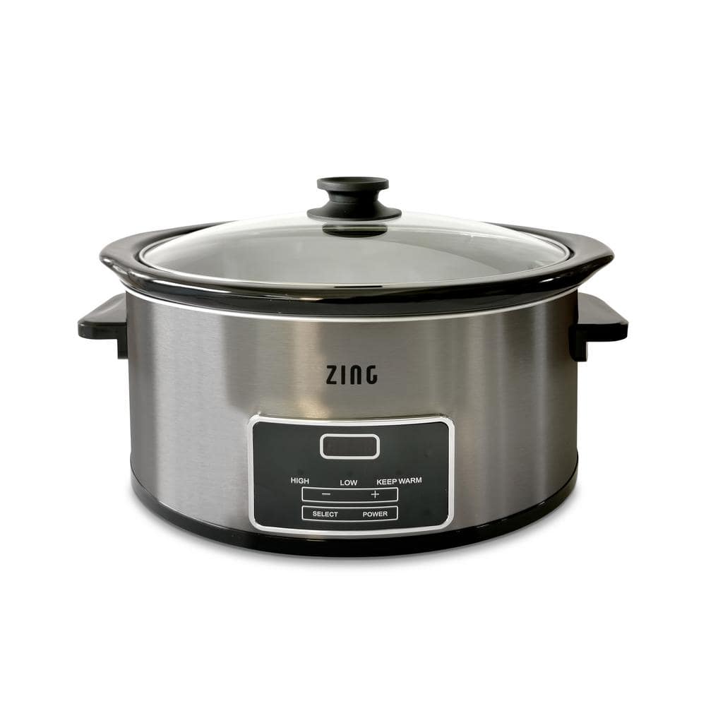 Zing 6 Qt. Oval Dark Stainless Steel Programmable Slow Cooker with Glass Lid SCO60-DST