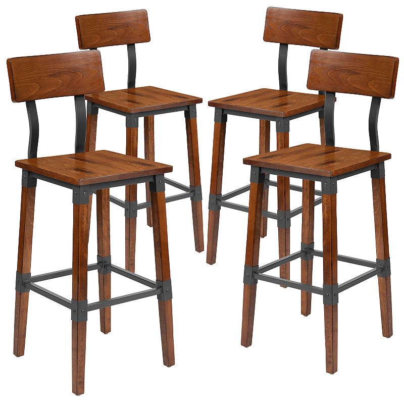 Merrick Lane Breton Bar Height Dining Stools with Steel Supports and Footrest - Set Of 4