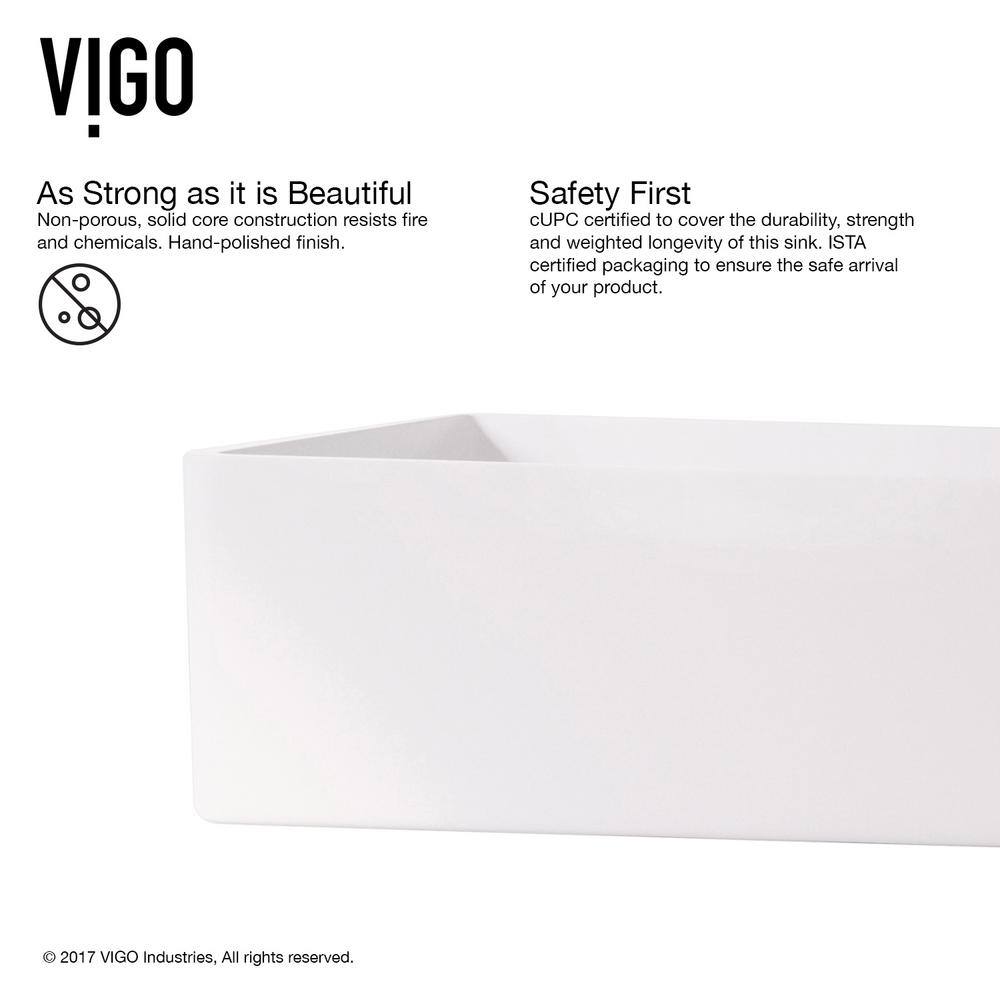 VIGO Magnolia Modern White Matte Stone 21 in. L x 14 in. W x 5 in. H Rectangular Vessel Bathroom Sink VG04010